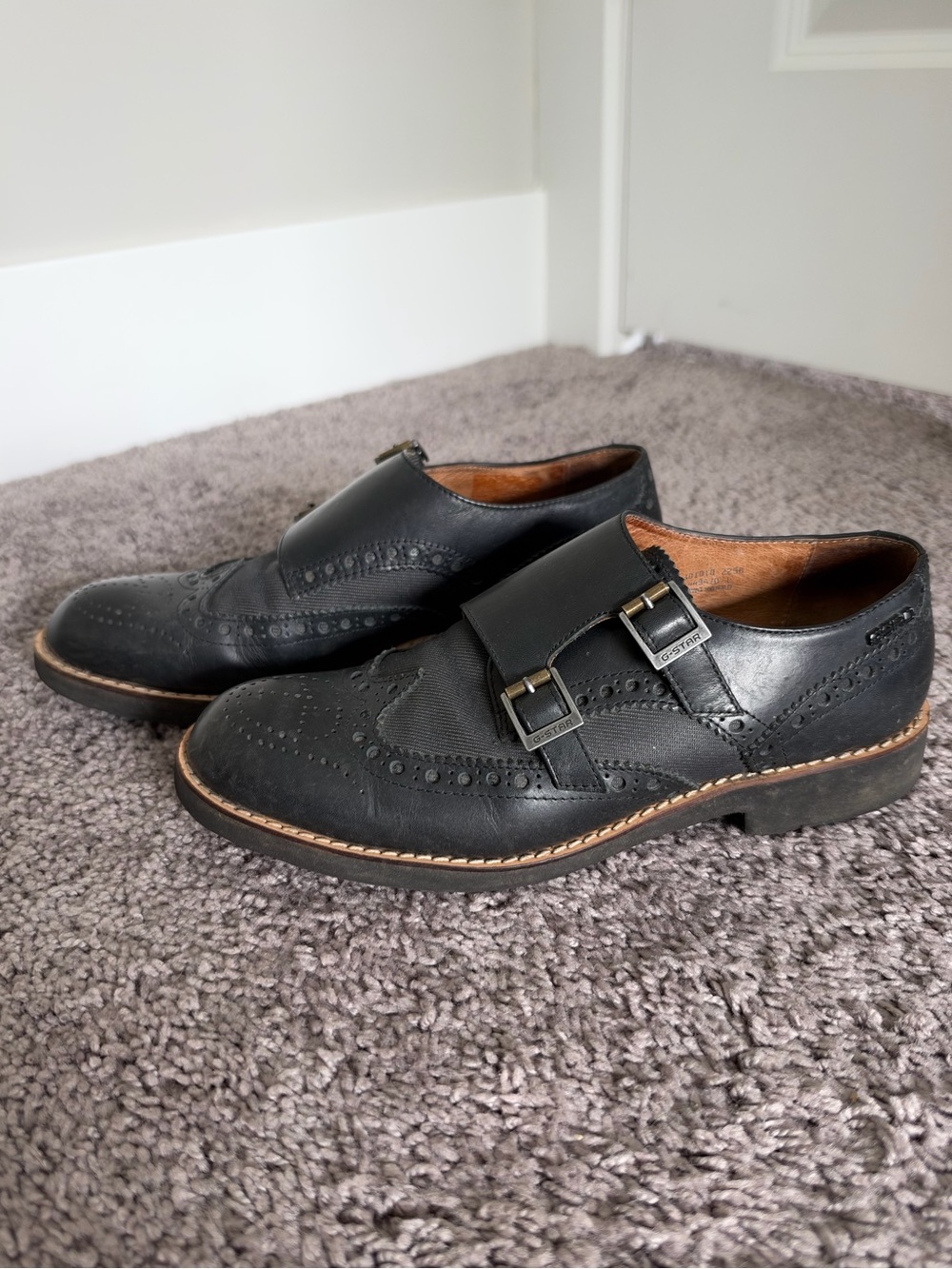 G Star Raw Black Leather Double Monk Women Size 6